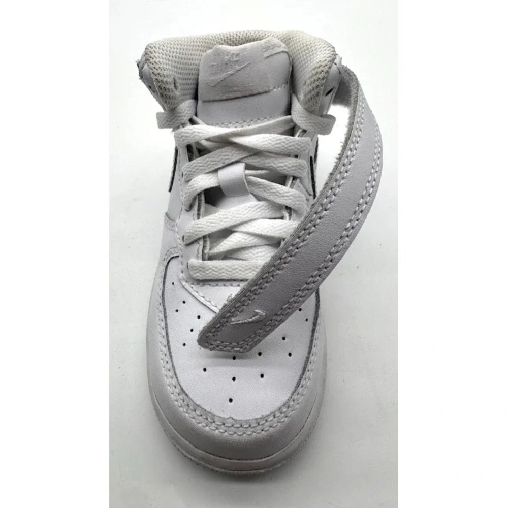 Nike Air Force 1 Mid LE White Leather Kids Sneakers Hook Loop US 8C DH2935-111